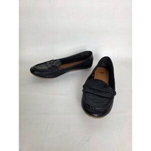 H&M Womens Black Faux Leather Loafers Shoes Size 5.5 Croc Snake Texture Print
